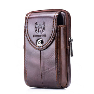 Bullcaptain Men Genuine Leather Belt Bag Vintage Phone Pouch Multi-function Fanny pack