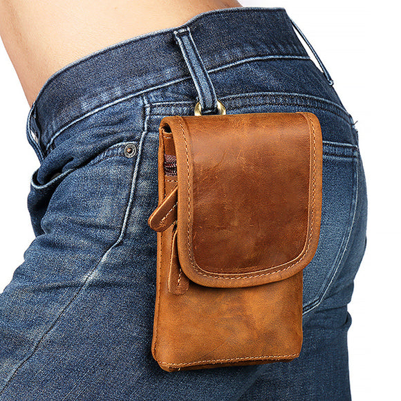 Men Genuine Leather Vintage Waist Bag Phone Bag For 1.97-2.36 inches Phone