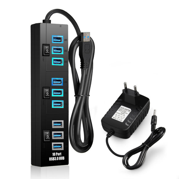 ELE DC 5V 500mAh USB 3.0 Switch 10 Port Hub Power Socket Plug Eletrical Power Plug USB Hub