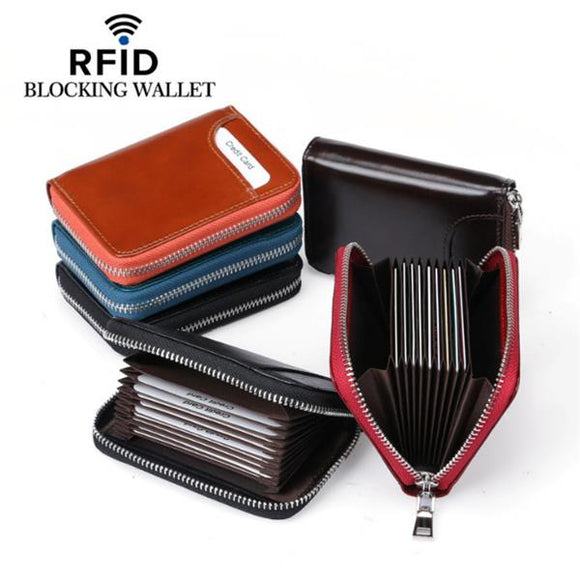 RFID Men And Women Genuine Leather 12 Card Slot Wallet Short Coin Purse