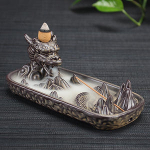 Purple Clay Backflow Incense Cone Burner Stick Holder Chinese Dragon Fragrant Censer Ash Catcher