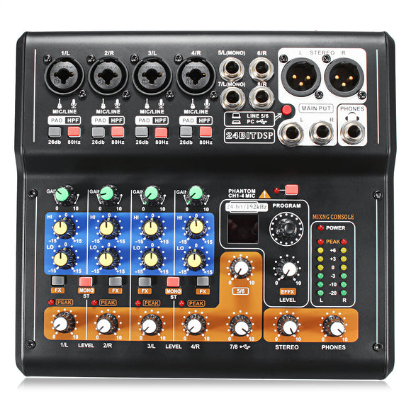 Portable 8 Channel Professional Live Studio Audio KTV Karaoke Mixer USB Mixing Console 48V