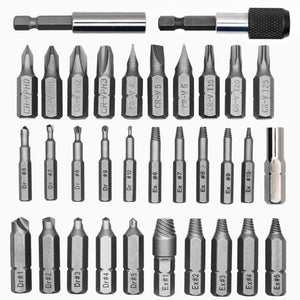 Drillpro 33pcs Damaged Screw Extractor Set with Screwdriver Bits for Broken Screw HSS Broken Bolt Extractor Screw Remover Kits