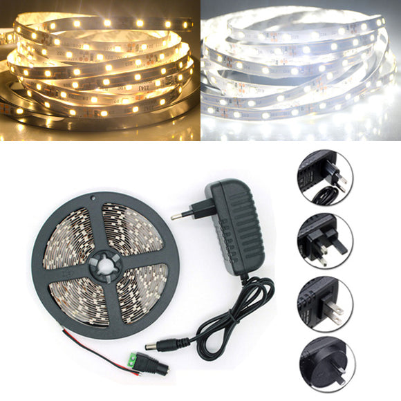 5M SMD 2835 300 LED White/Warm White LED Strip Flexible Light + Power Supply + Connector DC 12V