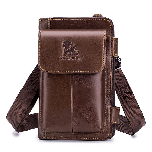 Men Genuine Leather Multi-carry Crossbody Bag 5 Cards Slot Phone Bag