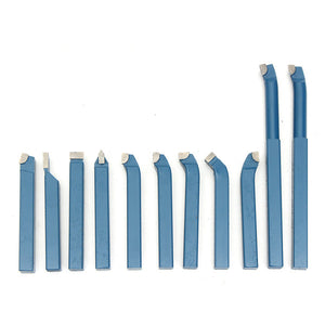 11Pcs Brazed Carbide Tipped Lathe Turning Tool Set 10x10mm Shank Mini Lathe Tool Bit Set