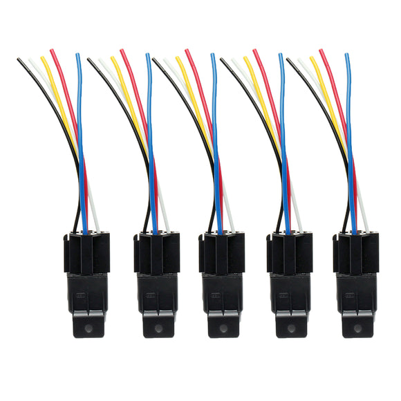 5pcs 12V 40A 5 Pin Relay Switch w/Socket Holder For Car Truck Van Motorcycle Boat