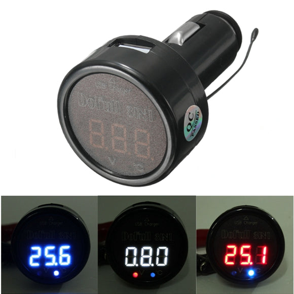 3 IN 1 Display LED Digital Thermometer Voltmeter USB Charger