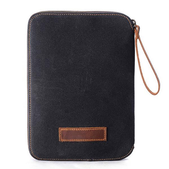 Men Women Vintage Canvas Genuine Leather Clutch Bag for iPad