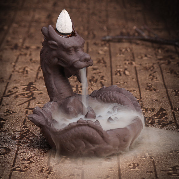 Backflow Incense Cone Burner Holder Dragon Purple Clay Fragrance Fragrant Censer Home Decor