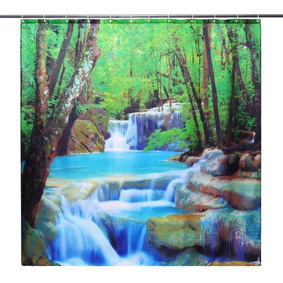 3D Waterfall Nature Scenery Bath Shower Curtain Water Resistant Bathroom Shield