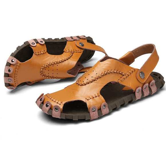 Men's Sandals Genuine Leather Soft Sole Casual Toe Breathable Cooler Shoes Summer Beach Cowhide