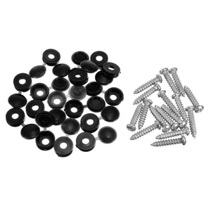 16Pcs Licence Number Plate Phillips Self Tapping Screw with Hinged Black Cover Caps