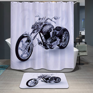 180x180cm Waterproof Cool Motorcycle Polyester Shower Curtain Bathroom Decor with 12 Hooks