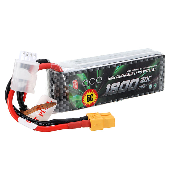 GENSACE ACE 1800mAh 20C 11.1V 3S1P Lipo Battery T/XT60 Plug For All Trx4 1/16 VXL Models 23*30*90mm