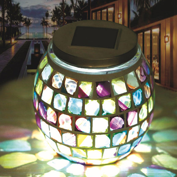 Stainless Steel Solar Power Mosaic Colorful LED Light Garden Glass Ball Decoration Lamp