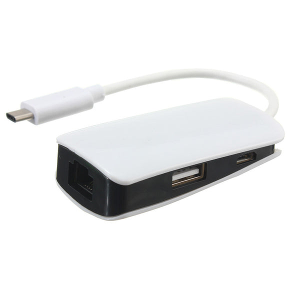 USB 3.1 Type-C to 2-Port USB 2.0 Hub Micro USB RJ45 LAN Gigabit Ethernet Adapter