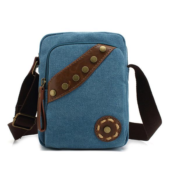 Vintage Canvas Rivet Shoulder Bags Small Crossbody Bags Outdoor Cycling Messenger Bags