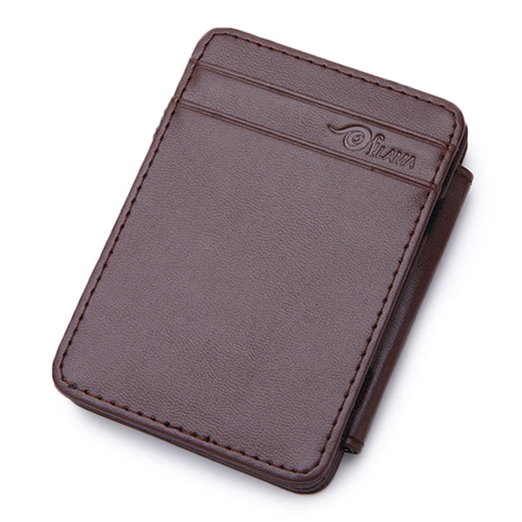 Men PU Magic Money Clip Coffee Black Short Card Holder