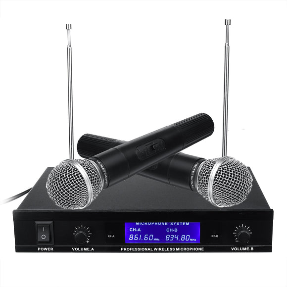 Professional Dual Handheld VHF Wireless Microphone System Cordless Karaoke Microphone Speaker with Battery for KTV Party