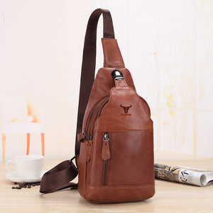 Men Genuine Leather Chest Bag Cowhide Sling Bag