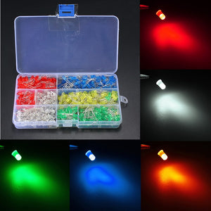 500PCS 5MM LED Light White Yellow Red Blue Green DIY Assortment Diodes Kit