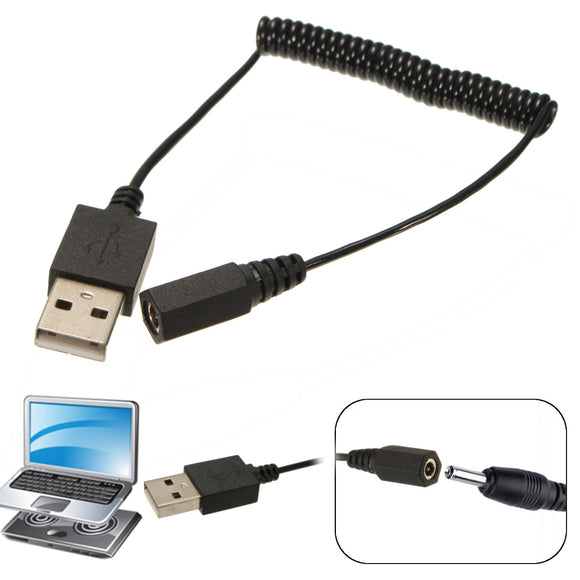 USB 2.0 A Male Plug to DC Power Jack Female 3.5mm x 1.35mm Spiral Coiled Cable