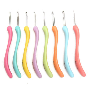 8Pcs Soft Plastic Handle Aluminum Crochet Hooks Knitting Needles Yarn  Crochet Tool