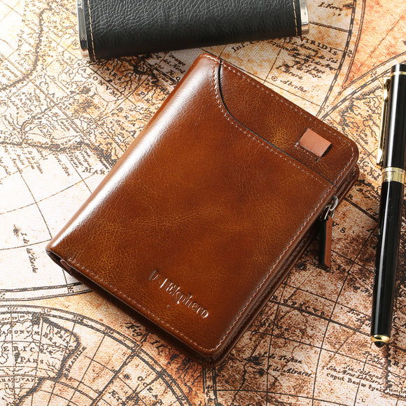 Ekphero Men RFID 8 Card Slots Vintage Oil Leather Short Wallet Coin Bag