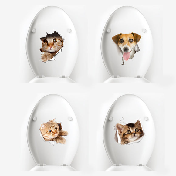 Honana BD-852 3D Broken Wall Kitten Doggie Wall Sticker Toliet Sticker Bathroom Decoration Decal