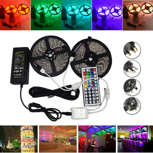 10M SMD 5050 Waterproof RGB 600 LED Strip Light + IR Controller + Cable Connector + Adapter DC12V