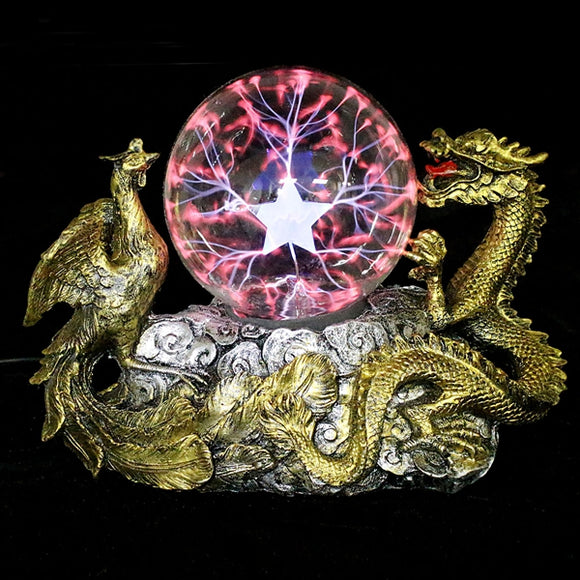 Gold Dragon Phoenix Base Plasma Ball Magic Lighting Sphere Tesla Lamp