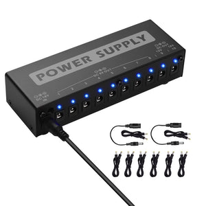 N-AUDIO PS12V Portable Guitar Effect Power Supply Adapter Station Distributor 10 Isolated DC Outputs for 9V/ 12V/ 18V Guitar Effects