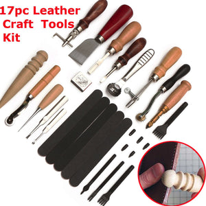 17Pcs DIY Leather Craft Tools Kit Punch Stitching Carve Sewing Leather Cutter