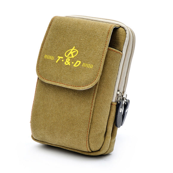 Men Canvas Tactical Waist Bag Outdooors Sport Leather Belt Cell Phone Case