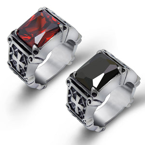 Punk 316L Stainless Steel Cross Trendy Red Black Zirconia Men Ring