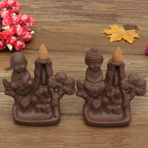 Ceramic Buddhist Buddha Smoke Backflow Cone Holder Incense Burner w/ 10 Incenses