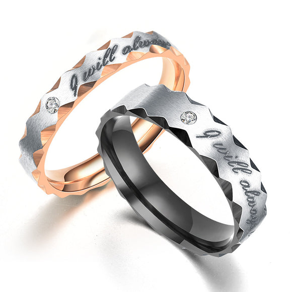 Trendy Titanium Steel Couple Ring Letter Rose Gold Plated Promise Rings for Men Women