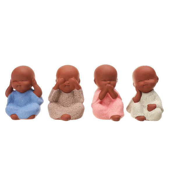 4Pcs Tea Pet Ceramics Statue Monk Figurine Chinese Crafts Ornament Decorations