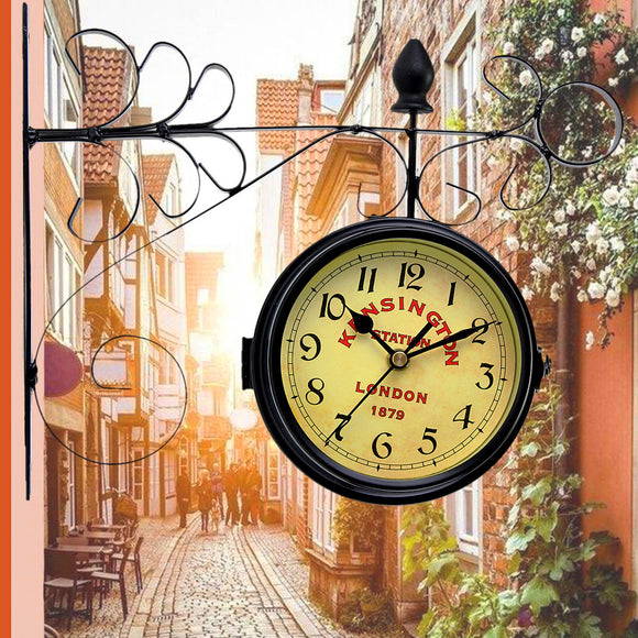 Vintage Retro Creative Mediterranean Style Double Wall Clock Decor Home