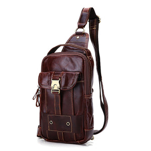 Ekphero Men Genuine Leather Casual Vintage Chest Bag Small Shoulder Bags