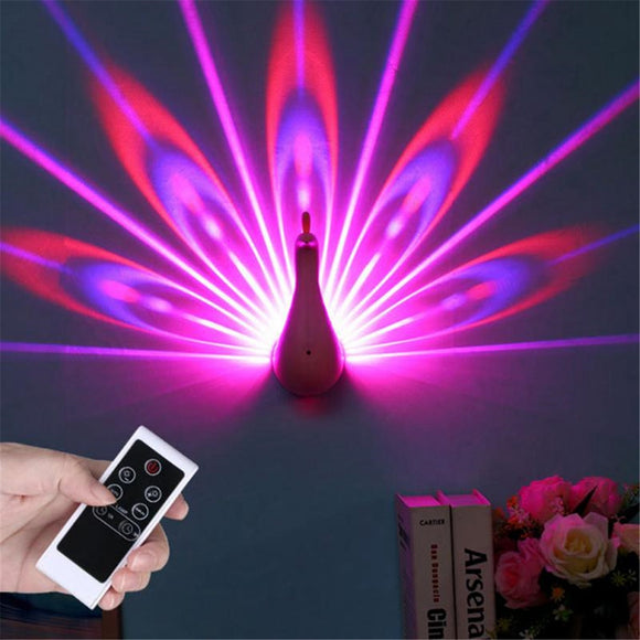 Peacock Shape Projection Lamp Remote Control LED Night Wall Light Night Light