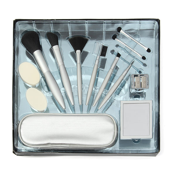 Makeup Brushes Set Kit Sharpener Lip Liner Eye Shadow Eyebrow Cosmetics Puff Fan Blush Mirror