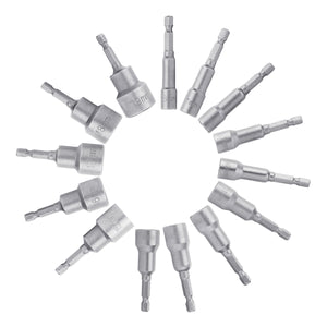 14pcs 6-19mm 1/4 Inch Hex Magnetic Nut Driver Socket Screwdriver Drill Bit Shank Adapter Tool