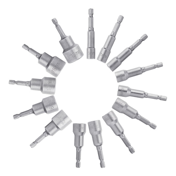 14pcs 6-19mm 1/4 Inch Hex Magnetic Nut Driver Socket Screwdriver Drill Bit Shank Adapter Tool