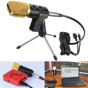 Audio Dynamic USB Condenser Sound Recording Vocal Microphone Mic With Stand Mount