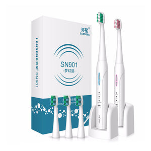 LANSUNG SN901 Ultrasonic Electric Toothbrush W/4 Pcs Replacement Heads Electronic Tooth Brush