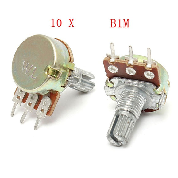 10 Pcs B1M Ohm Linear Taper Rotary Potentiometer Pot 15mm Shaft 3 Pins