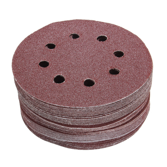 50pcs 5 Inch 8 Hole Sandpaper 80/120/180/240/320 Grit Sanding Disc Polishing Tool