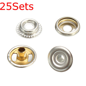 25Sets Stainless Steel Fastener Snap Press Stud Button Marine Set 100Pcs